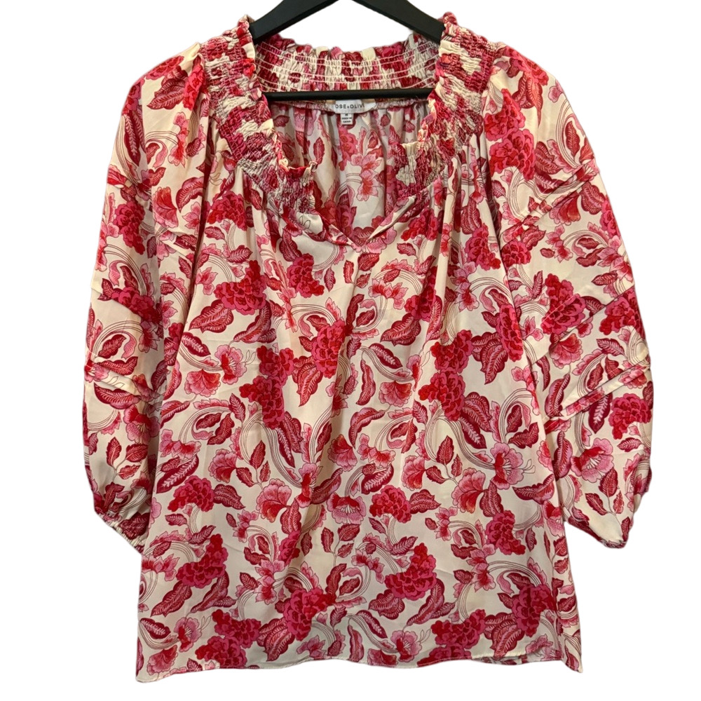 Woman Rose and Olive Pink Floral‎ Blouse M